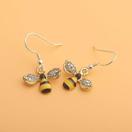 Gzrlyf Bumble Bee Dangle Earrings Crystal Bee Pendant Animal Earrings Hummingbirds Butterfly Gifts (honey bee earrings)
