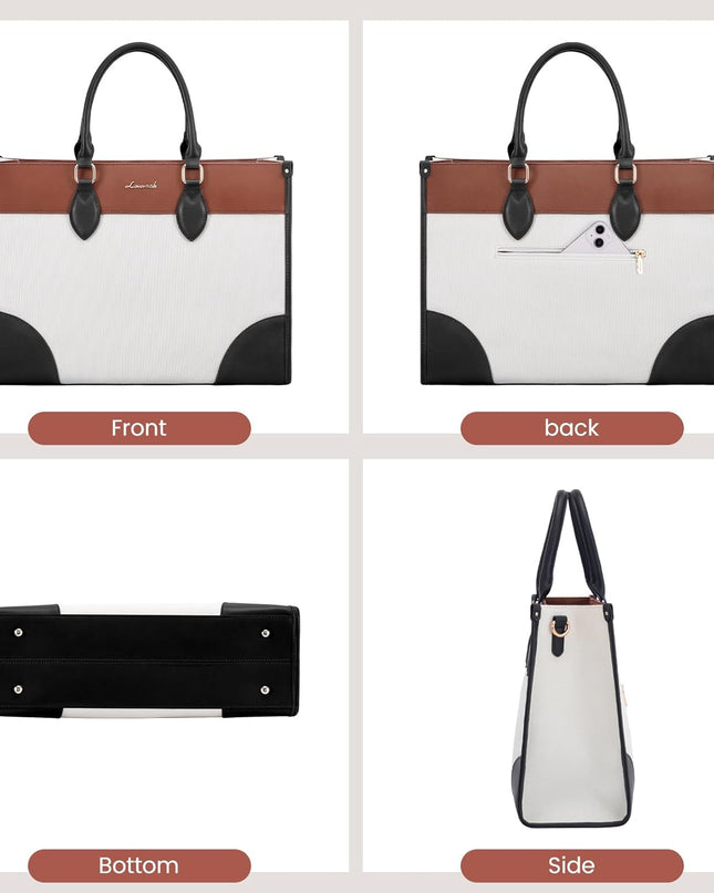 LOVEVOOK Laptop Tote Bag for Women 15.6 Inch Canvas Work Bag with Clutch Purse, Large Capacity Lightweight Computer Bag, Waterproof Briefcase Shoulder Handbag, Ideal for Work, Travel, Office