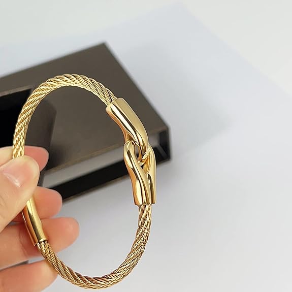 Gold Bracelets for Women Friendship Bracelets 14K Gold Bangles for Women Stainless Steel Cable Bracelets Best Gifts for Mother's Day Valentine's Day Wedding Couples and Birthdays