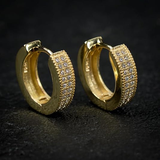 Small Iced CZ Hoops with Cubic Zirconia 14K Yellow Gold Plated 925 Sterling Silver Ear Cuff 12mm Huggie Hoop Earrings Wonderful Gift Choice for Women