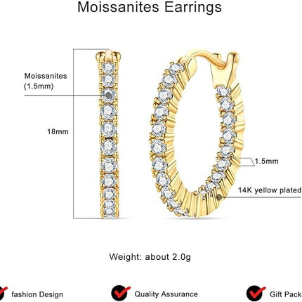Moissanite Inside-Out Hoop Earrings for Women and Men 14K Gold Plating GRA Certified