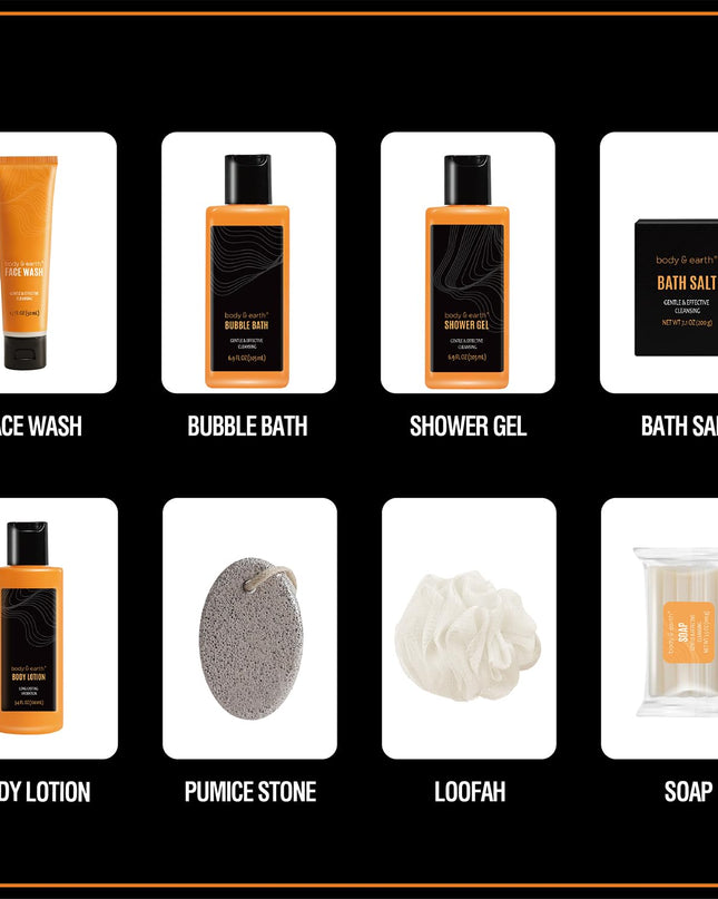 Gift Baskets for Men Bath and Body Gift Set Body & Earth Citrus Scented Mens Bath Set with Body Lotion, Face Wash, Shower Gel, Bubble Bath, Loofah & More, Birthday Gifts for Men,Christmas Gifts