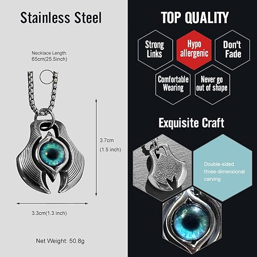 bahamut Mens Gothic Evil Eye Necklace for Men Women Scorpion Tigers Eye Amulet Pendant Goth Accessories Jewelry