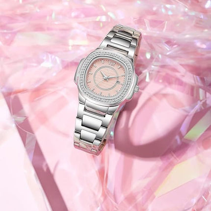 Women's Watches Fashion Square Dial Stainless Steel Waterproof Date Diamond Ladies Dress Wristwatches