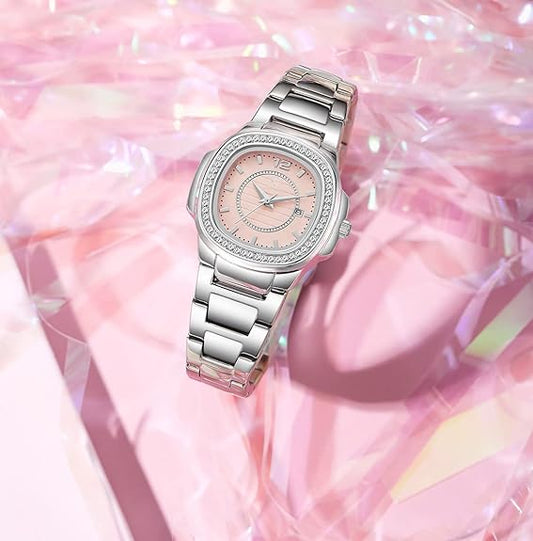 Women's Watches Fashion Square Dial Stainless Steel Waterproof Date Diamond Ladies Dress Wristwatches