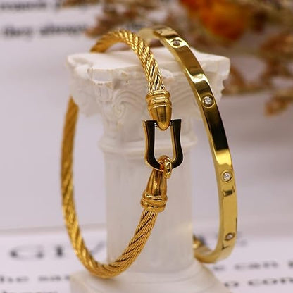 Women's Gold Plated Friendship Bracelet Personality Stackable Stainless Steel