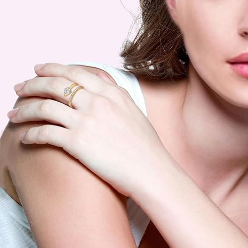 18k Yellow Gold Plated Simulated Diamond Crossover Split Shank Stackable Eternity Wedding Band For Women - April Birthstone Ring - Gifts For Mom Wife Her