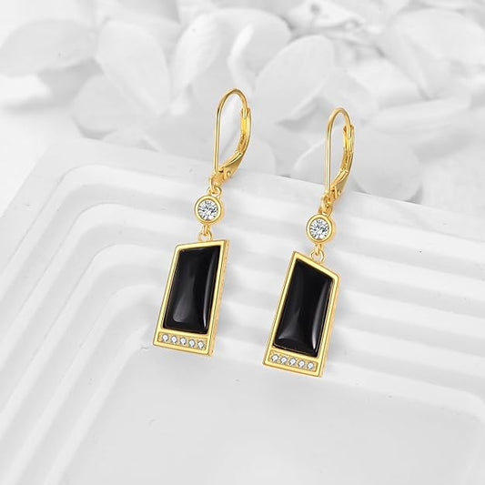 Black Onyx Earrings Sterling Silver 18K Yellow Gold Plated Filigree Boho Dangle Earrings Jewelry Gifts for Women Girls