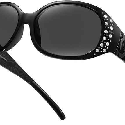 HAOLOTA Polarized Sunglasses for Women, Rhinestone Wrap Around Sunglasses with UV400 Protection