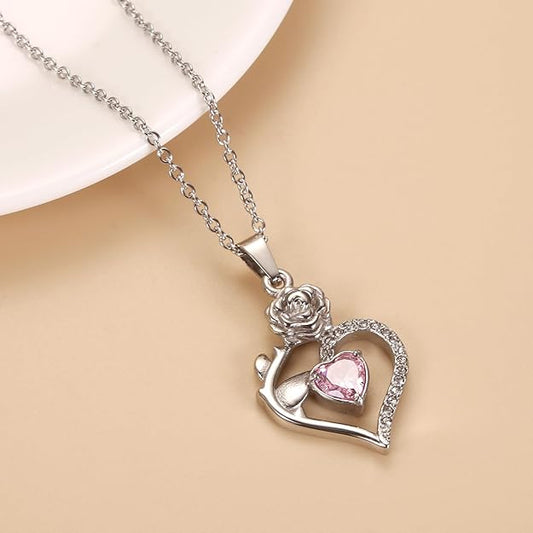 Rose Flower Urn Necklace For Ashes For Women Mom Always In My Heart Cremation Memorial Jewelry With Different Color Crystals