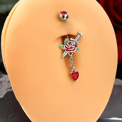 Jewseen 14g Halloween Belly Button Rings Surgical Stainless Steel Belly Rings Heart Floral Dangle Belly Button Piercing Navel Rings for Women Men