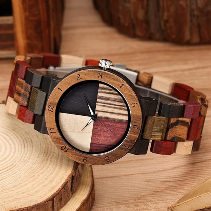 Tiong Womens Wooden Watch with All Wood Strap Analog Classic Design Colorful Bamboo Ladies Watches for Women, Couples