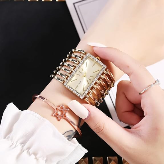 SENRUD Fashion Cuff Bracelet Watches for Women Luxury Rectangular Dial Analog Quartz Wrist Watch Gifts for Ladies