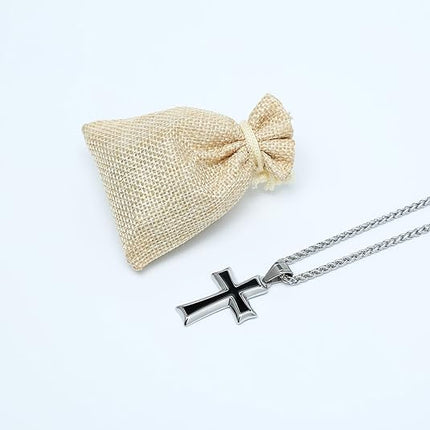 HZMAN Men's Stainless Steel Cross Pendant Necklace with Wheat Chain