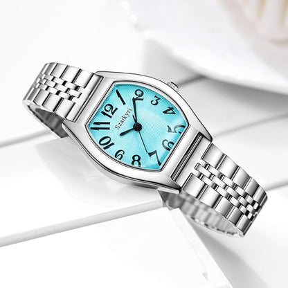 Barrel-Shaped Watch for Women with Easy Read Arabic Numerals Ladies Dress Watch