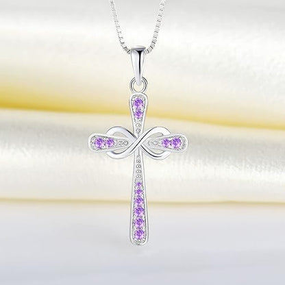 Cross Necklace 925 Sterling Silver Infinity Pendant Religious Jewelry Christian Baptism Gift