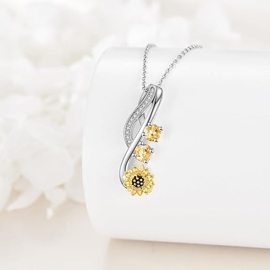 Sunflower 925 Sterling Silver Necklace Citrine Pendant Jewelry Gifts for Women Mother's Day Birthday Anniversary