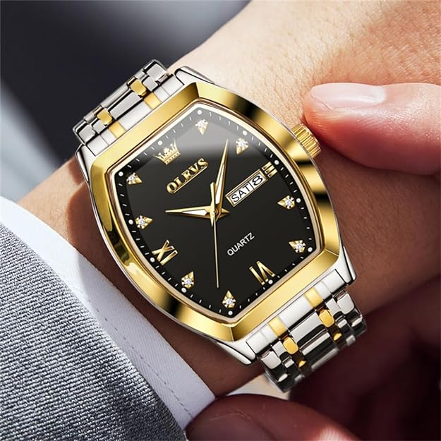 OLEVS Square Watches for Men Diamond Analog Quartz Stainless Steel Big Face Business Luxury Dress Mens Wrist Watch with Date Waterproof Luminous