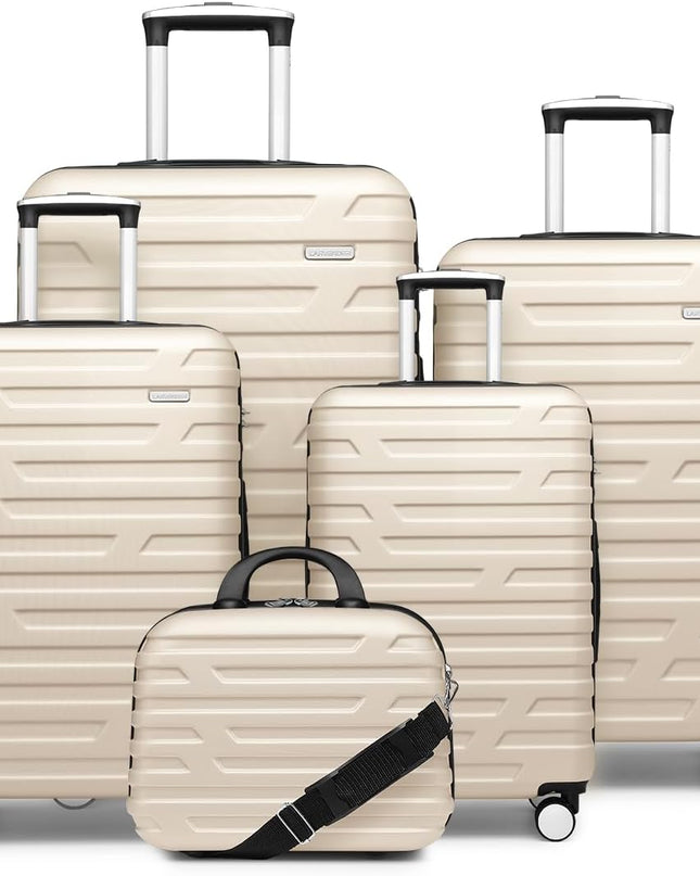 LARVENDER Luggage Sets for Women 5 Piece Hardside Expandable Suitcases with Wheels TSA Lock, Lightweight Travel Carry On Suitcase Set with Cosmetic Case, Cream White