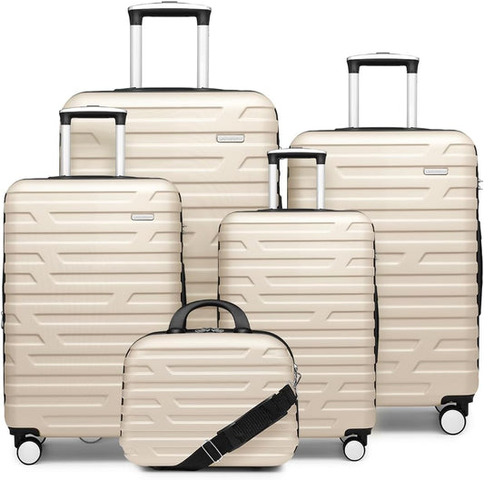 LARVENDER Luggage Sets for Women 5 Piece Hardside Expandable Suitcases with Wheels TSA Lock, Lightweight Travel Carry On Suitcase Set with Cosmetic Case, Cream White