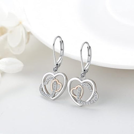 Heart Dangle Earrings 925 Sterling Silver Hypoallergenic Drop Earrings