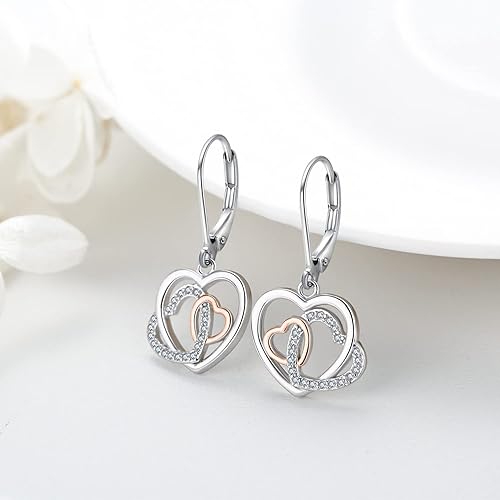 Heart Dangle Earrings 925 Sterling Silver Hypoallergenic Drop Earrings