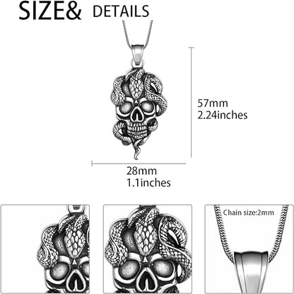 Skull Halloween Punk Necklace - Men 316L Stainless Steel Skeleton Pendant Women Jointed Skeleton Halloween Costume Accessories Goth Punk