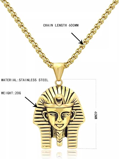 Men's Stainless Steel Egyptian Pharaoh Pendant for Punk Biker Vintage Gold Plated Necklace