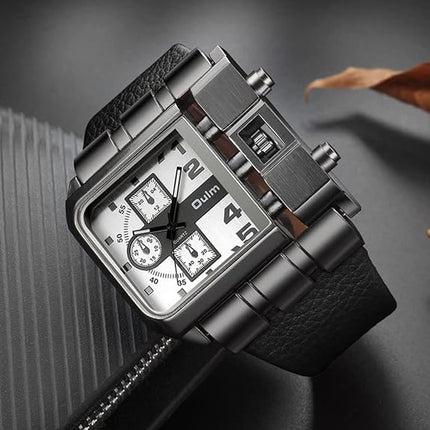 Reginald Hip hop Men's Watch Big Face Watch for Men Square Watches Novel Face Dial Stainless Steel Quartz Leather Strap Watches