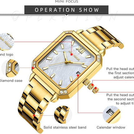 MF MINI FOCUS Unique Bullhead Wrist Watch(Muti-fuction/Calendar/Luminous) Luxury Silver Watch Casual Fashion Bracelet Watch for Women…