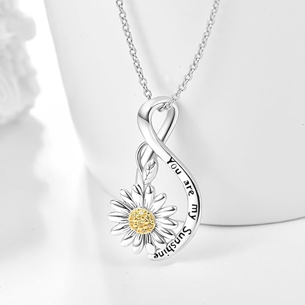 Dreamboat Women's Daisy Jewelry Set 925 Sterling Silver 'You Are My Sunshine' Daisy Pendant Necklace & Stud Earrings Wedding & Birthday Gifts