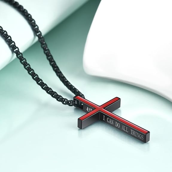 Rnivida Philippians 4:13 Cross Pendant Necklace, I CAN DO ALL THINGS Bible Verse Stainless Steel Necklace Confirmation Jewelry Gifts