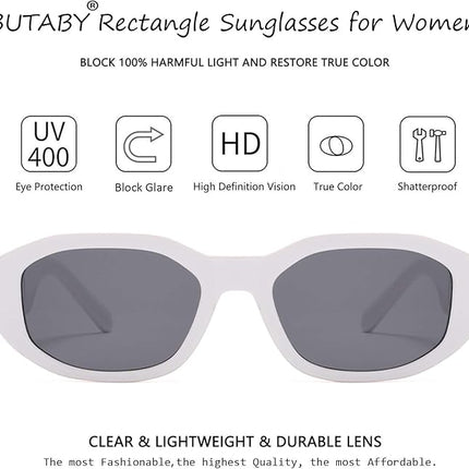 BUTABY Rectangle Sunglasses for Women Retro Driving Glasses 90’s Vintage Fashion Irregular Frame UV400 Protection
