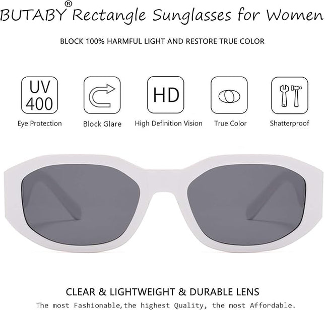 BUTABY Rectangle Sunglasses for Women Retro Driving Glasses 90’s Vintage Fashion Irregular Frame UV400 Protection