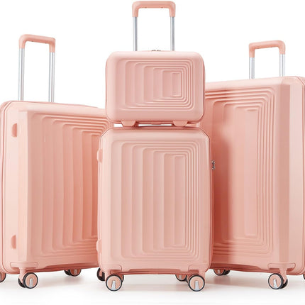 Luggage Set 4 Piece Suitcase Sets with Double Spinner Wheel, Expandable Hardside Travel Luggage with TSA Lock (14/20/24/28), PP Material Hardshell Carry on Travel Suitcases (D# Pink)