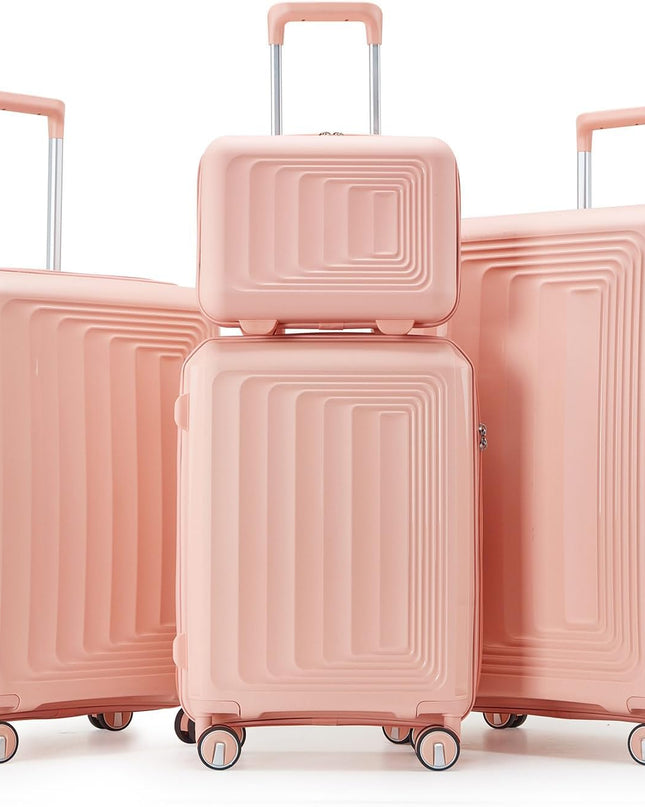 Luggage Set 4 Piece Suitcase Sets with Double Spinner Wheel, Expandable Hardside Travel Luggage with TSA Lock (14/20/24/28), PP Material Hardshell Carry on Travel Suitcases (D# Pink)