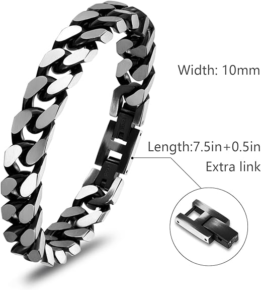 Bracelets for Men-Stainless Steel Fold Over Clasp Cuban Chain Men's Bracelet