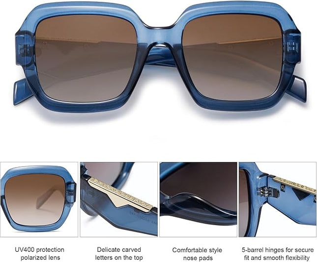 SOJOS Trendy Square Polarized Sunglasses for Womens ,Retro Polygon Plastic Frame Designer Inspired Sun Glasses SJ2310