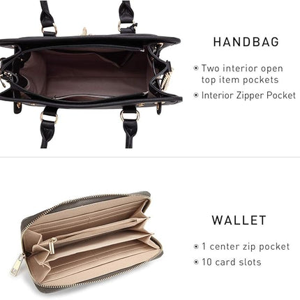 Dasein Two Tone Satchel Handbags Purses for Women Vegan Leather Shoulder Bags Large Tote Bag with Matching Wallet/Chain Strap