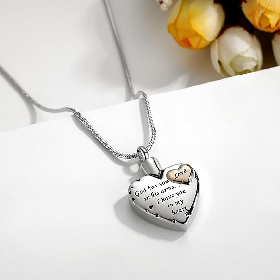 Heart Urn Necklace for Ashes Women Men Cremation Jewelry for Ashes Cremation Necklace In Memory of Loved One Grandpa Grandma Dad Mom Uncle Aunt Brother Sister Daughter Son