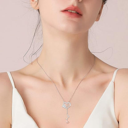 Distance S925 Sterling Silver Rose Flower Necklace, Rose Bracelet, Two-Tone Cross Pendant Necklaces for Women Girls Gift for Valentine Birthday Christmas Mother Day