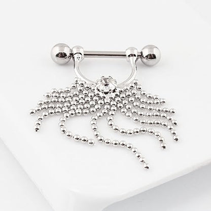 14G Stainless Steel Nipple Piercing Jewelry Nipple ring Barbell Tassels CZ Dangle Body Rings