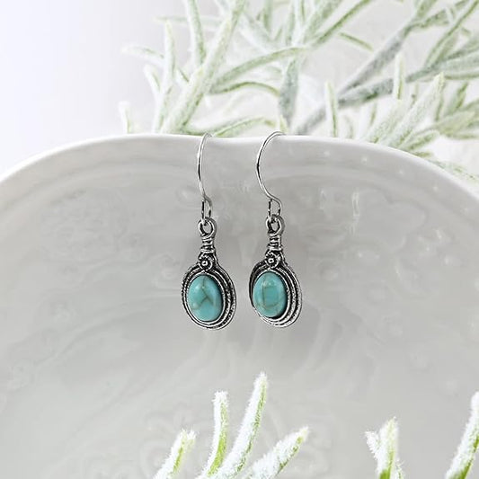 Silver Turquoise Drop Dangle Earrings Hypoallergenic Natural Stone Earrings for Women Trendy Vintage Turquoise Jewelry for Sensitive Ears