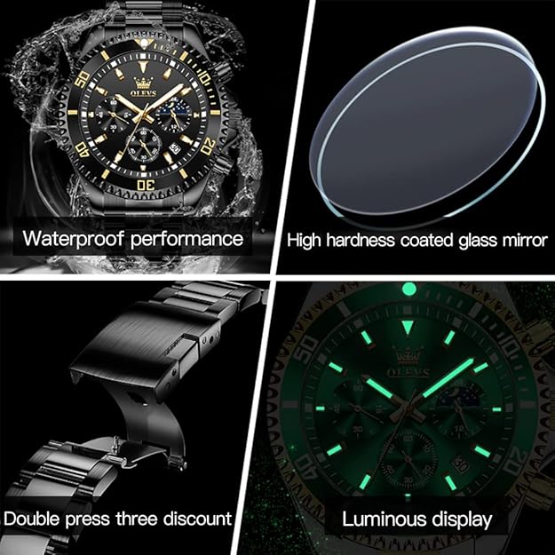 OLEVS Watches for Men Classic with Date Business Dress Luxury Big Face Waterproof Luminous Mens Wrist Watch Analog Two Tone Stainless Steel Men Watch