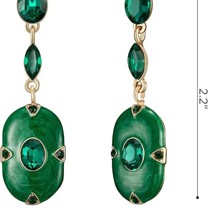 SWEETV Vintage 18K Gold Plated Statement Earrings for Women Trendy, Antique Enamel Chunky Drop Dangle Earrings, Big Crystal Earrings for Fashion Prom Jewelry Gifts