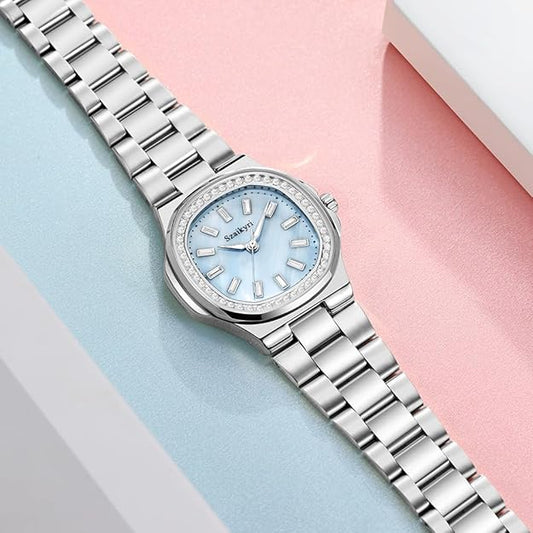 Szaikyri Elegant Watch for Women with Crystal Accented Solid Stainless Steel Band Ladies Dress Watch