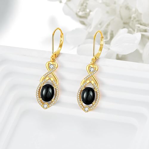 Black Onyx Earrings Sterling Silver 18K Yellow Gold Plated