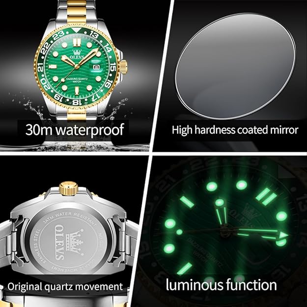 OLEVS Watch Men Luxury Big Face Dress Easy Read Mens Watches with Date Waterproof Luminous Stainless Steel Watches for Men Business Fashion Analog Quartz Men's Wrist Watches Rotatable Bezel Men Watch