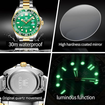 OLEVS Watch Men Luxury Big Face Dress Easy Read Mens Watches with Date Waterproof Luminous Stainless Steel Watches for Men Business Fashion Analog Quartz Men's Wrist Watches Rotatable Bezel Men Watch