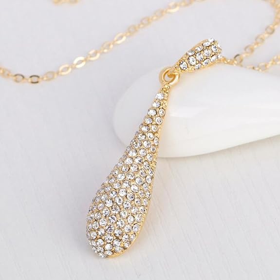 YINLI Full Crystal Rhinestone Gem Tear Drop Pendant Necklace Earrings Jewelry Sets